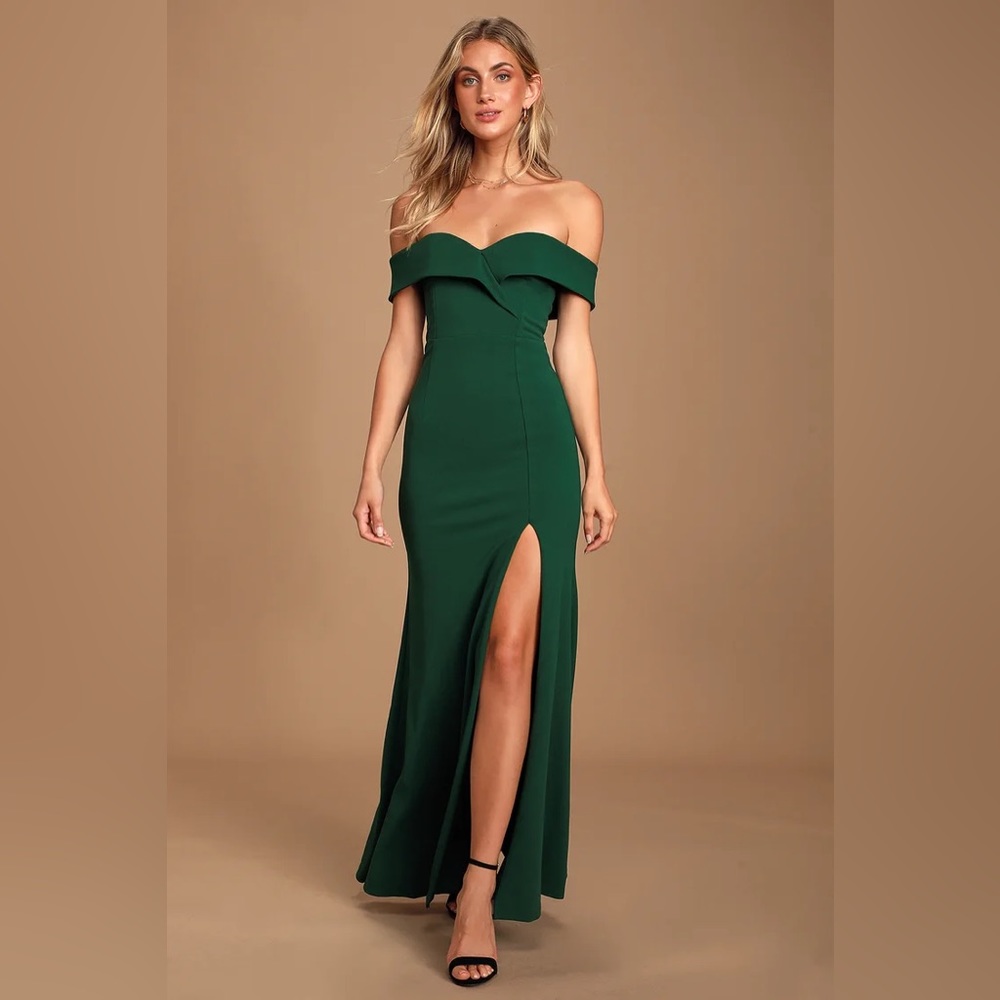 NWOT Song of Love Hunter Green Off-the-Shoulder Maxi Dress M